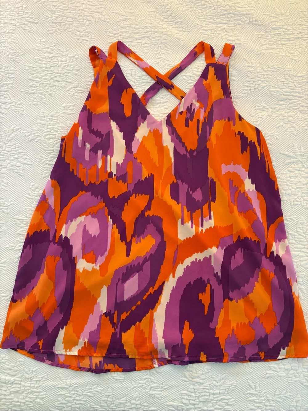 Adrienne Orange & Purple V-Neck Crisscross Tank Top (Size M)
